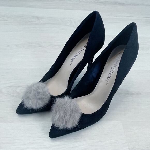 NEW Ashley Stewart Suede Pom Pom Stiletto Heels Size 10W NEW IN BOX - Picture 8 of 16